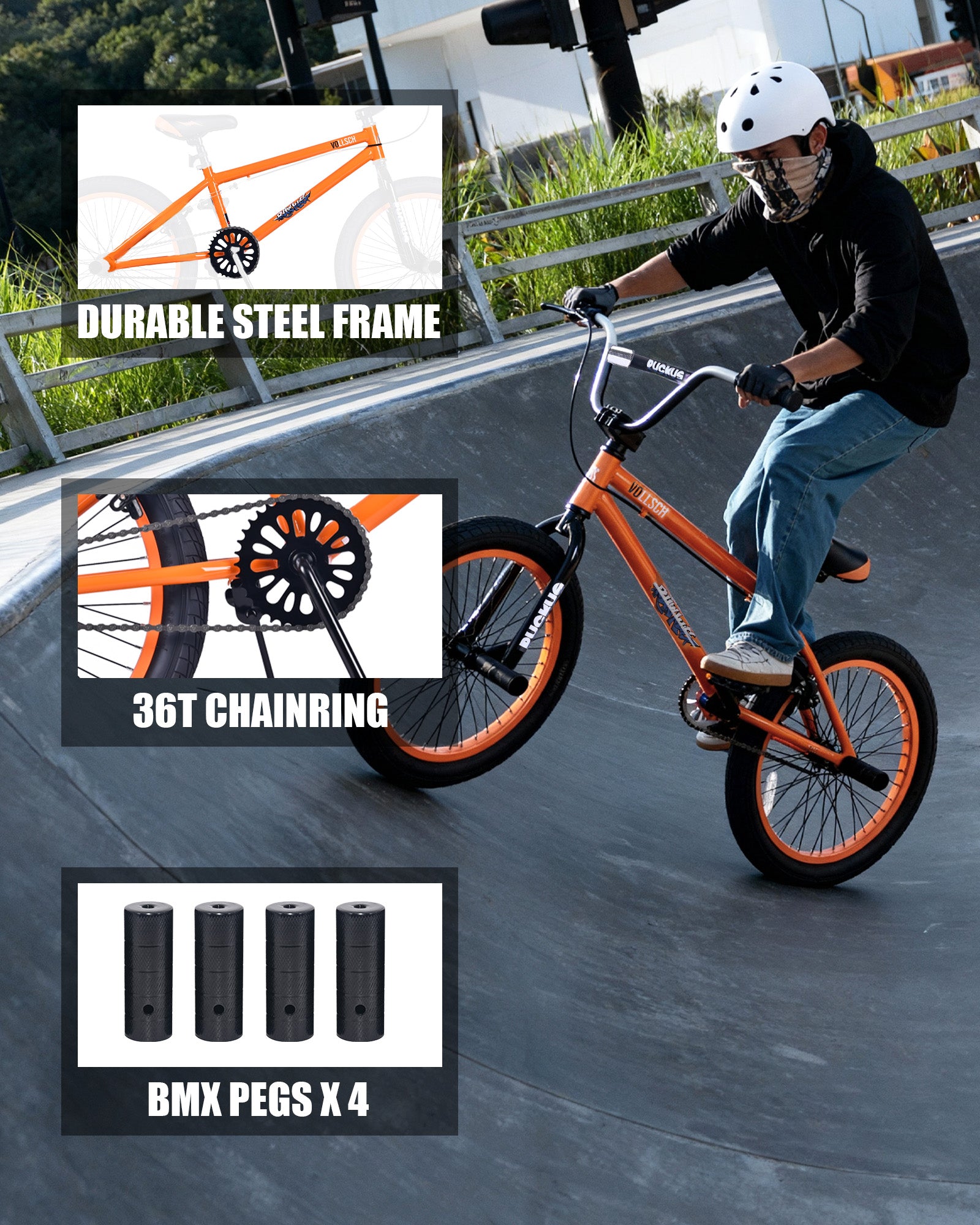vollsch Freestyle BMX Bikes 18 20 Inch Kids Bicycle for 6-15 Years Old Teens, Boys, Girls, Beginner-Lever Riders,Multiple Colors
