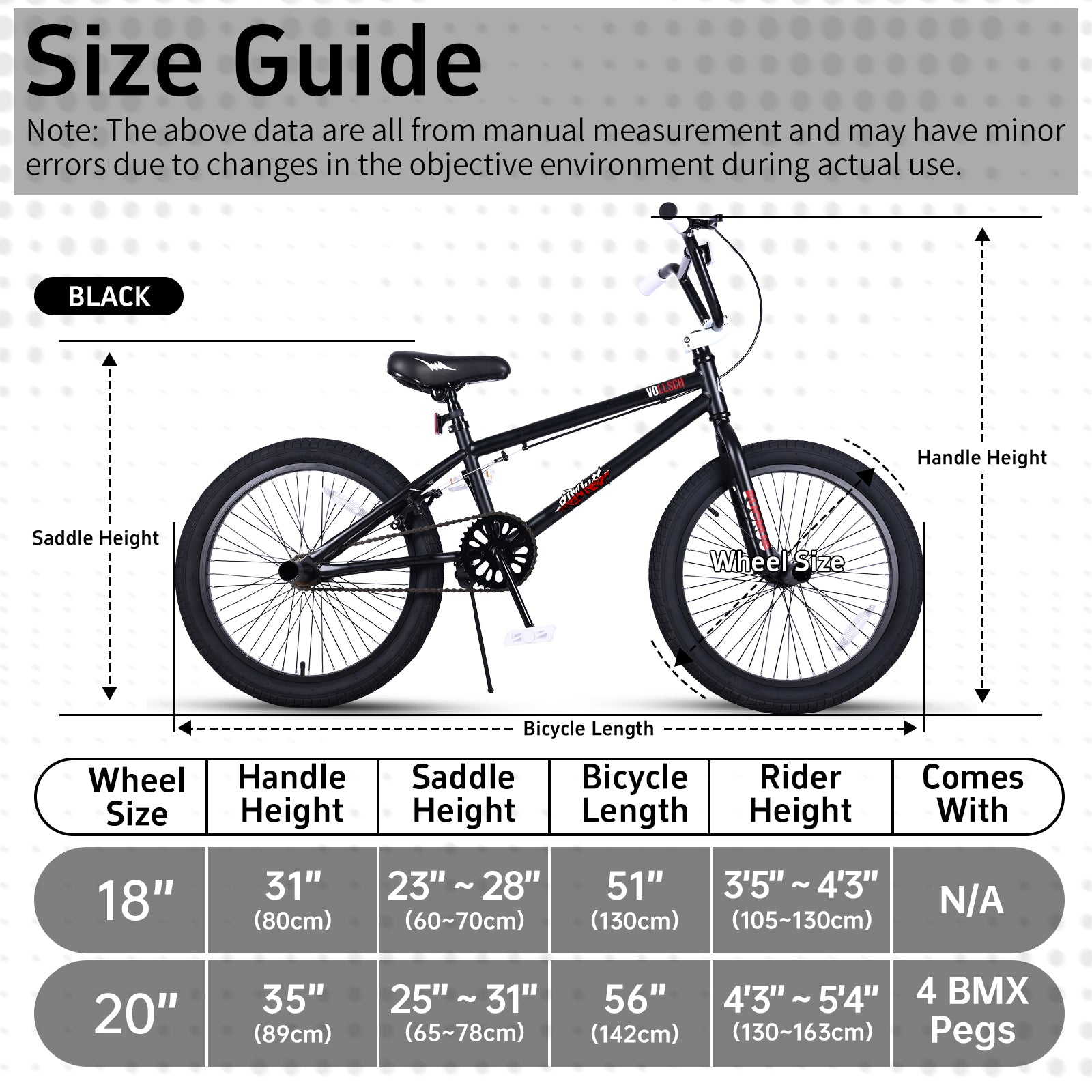 vollsch Freestyle BMX Bikes 18 20 Inch Kids Bicycle for 6-15 Years Old Teens, Boys, Girls, Beginner-Lever Riders,Multiple Colors