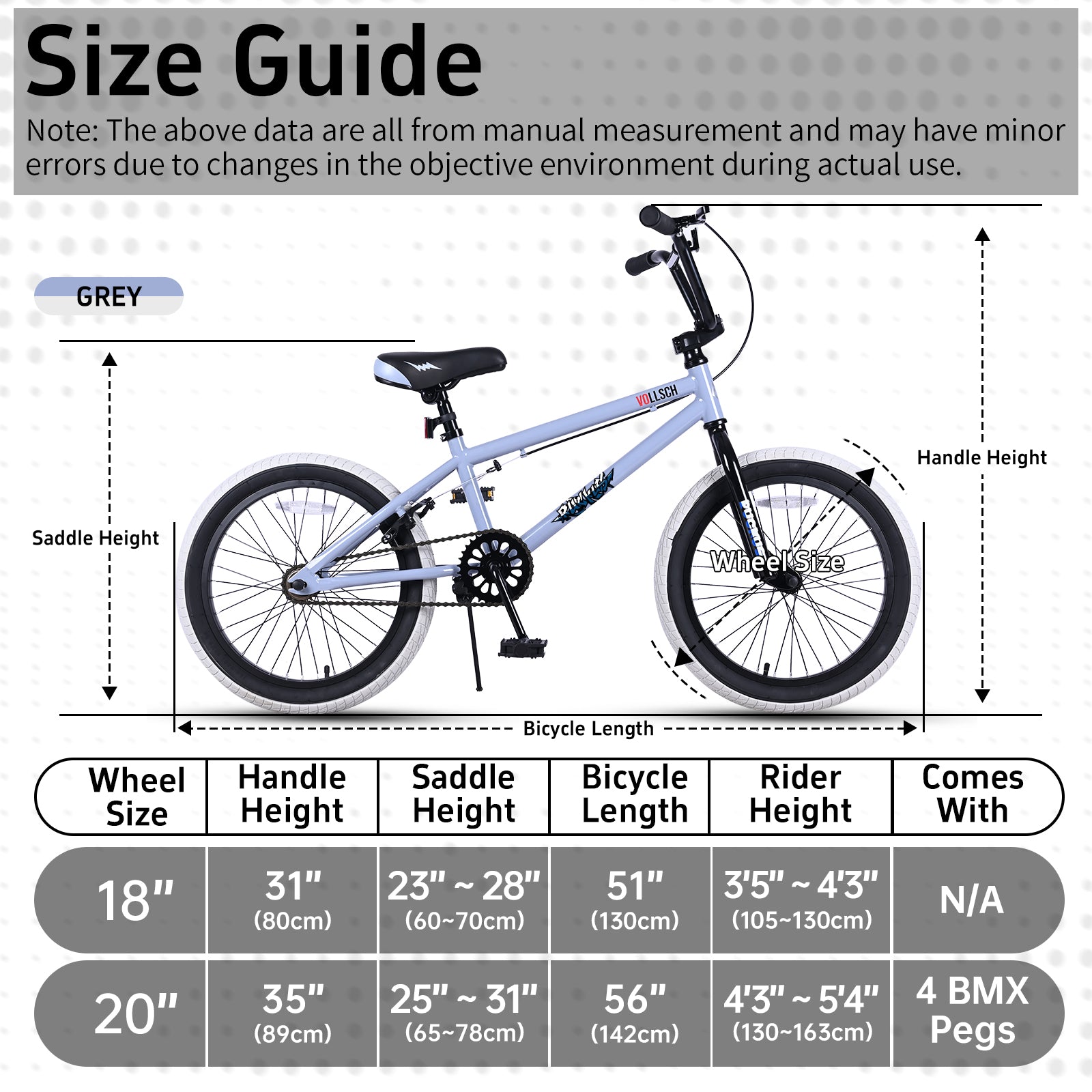 vollsch Freestyle BMX Bikes 18 20 Inch Kids Bicycle for 6-15 Years Old Teens, Boys, Girls, Beginner-Lever Riders,Multiple Colors