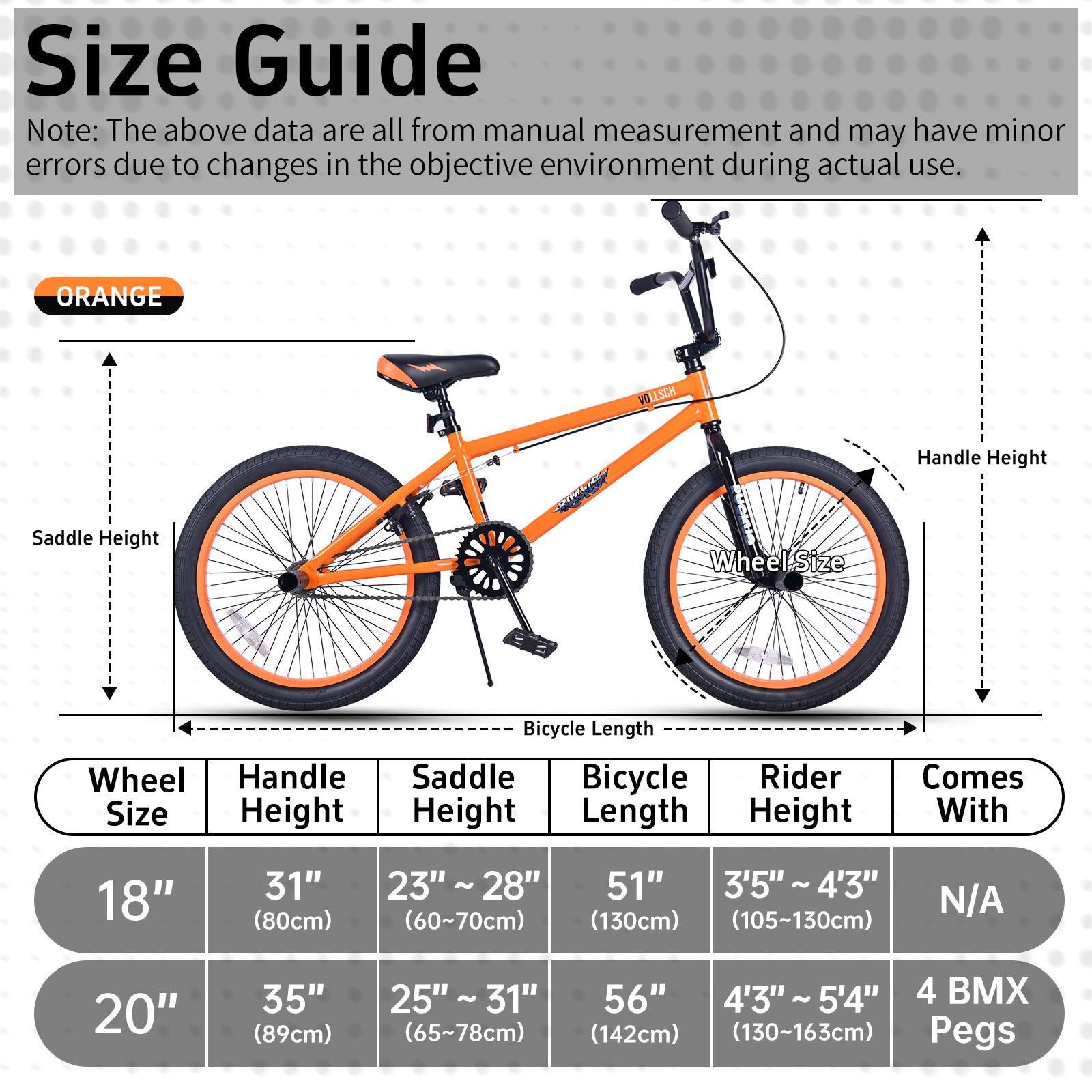 vollsch Freestyle BMX Bikes 18 20 Inch Kids Bicycle for 6-15 Years Old Teens, Boys, Girls, Beginner-Lever Riders,Multiple Colors