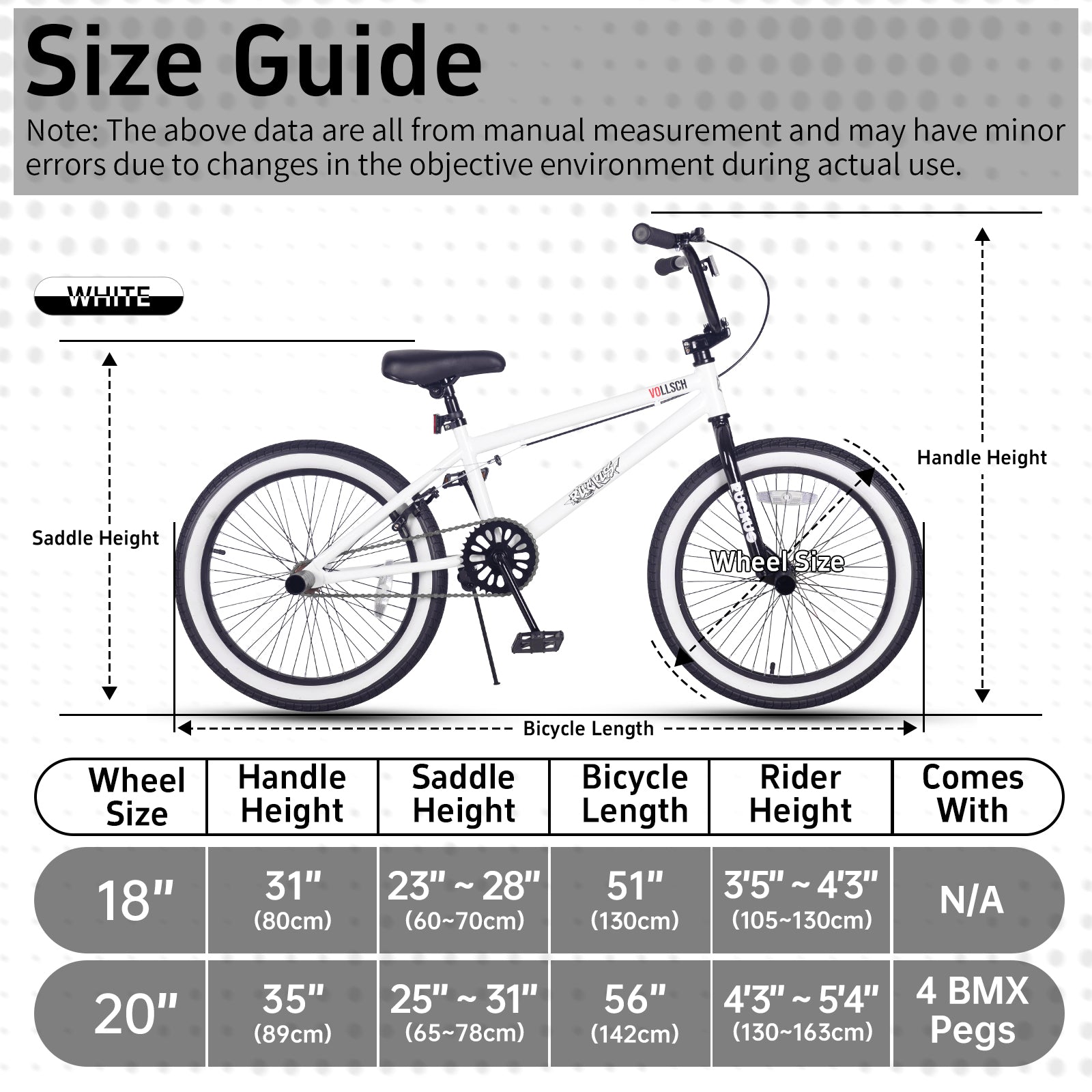 vollsch Freestyle BMX Bikes 18 20 Inch Kids Bicycle for 6-15 Years Old Teens, Boys, Girls, Beginner-Lever Riders,Multiple Colors