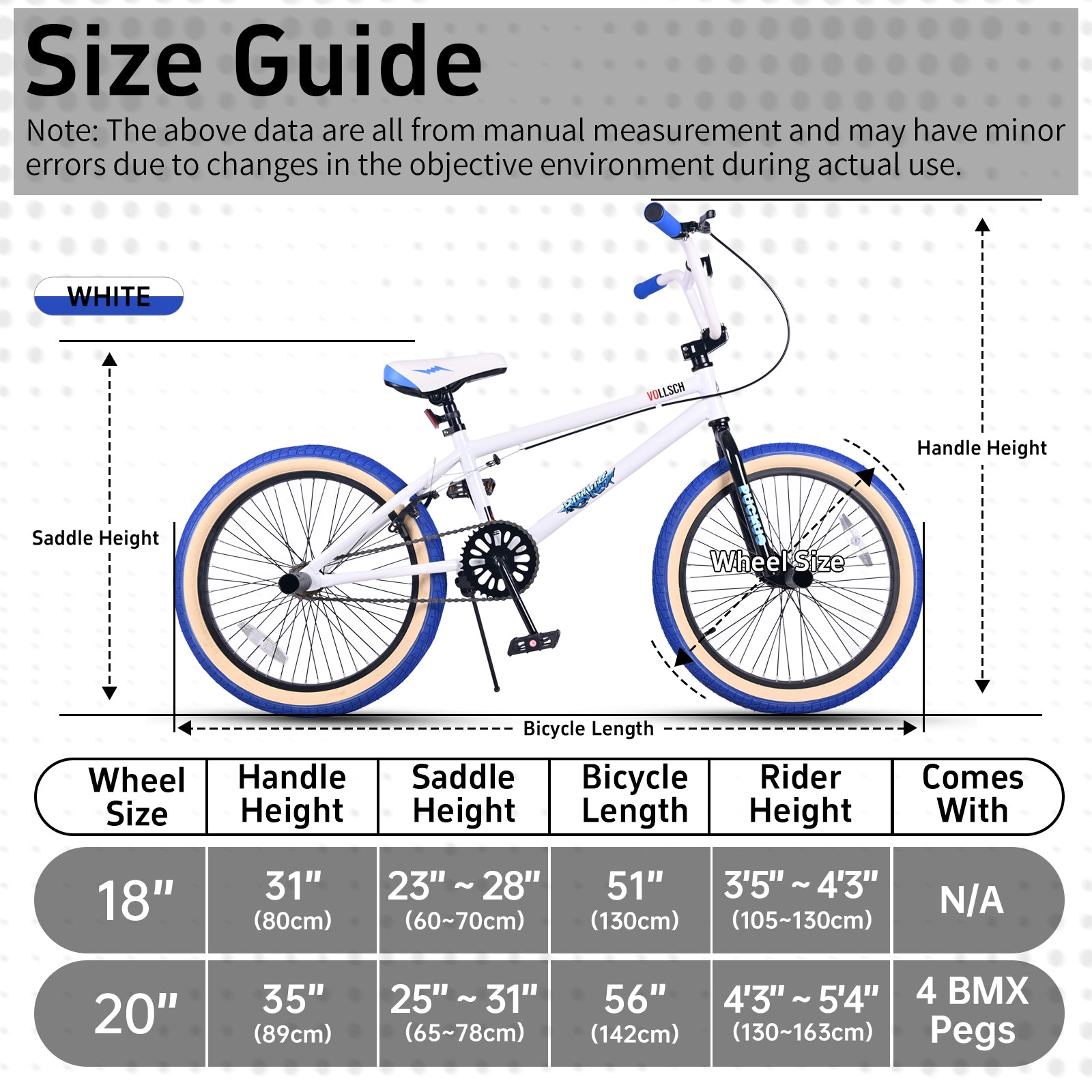 vollsch Freestyle BMX Bikes 18 20 Inch Kids Bicycle for 6-15 Years Old Teens, Boys, Girls, Beginner-Lever Riders,Multiple Colors